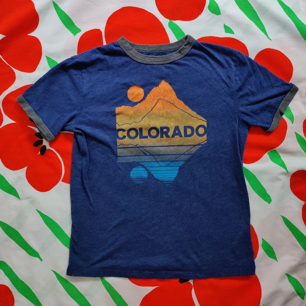 Kids Heather Blue Ringer T-shirt with Colorado Graphic Print Size L | The Gap